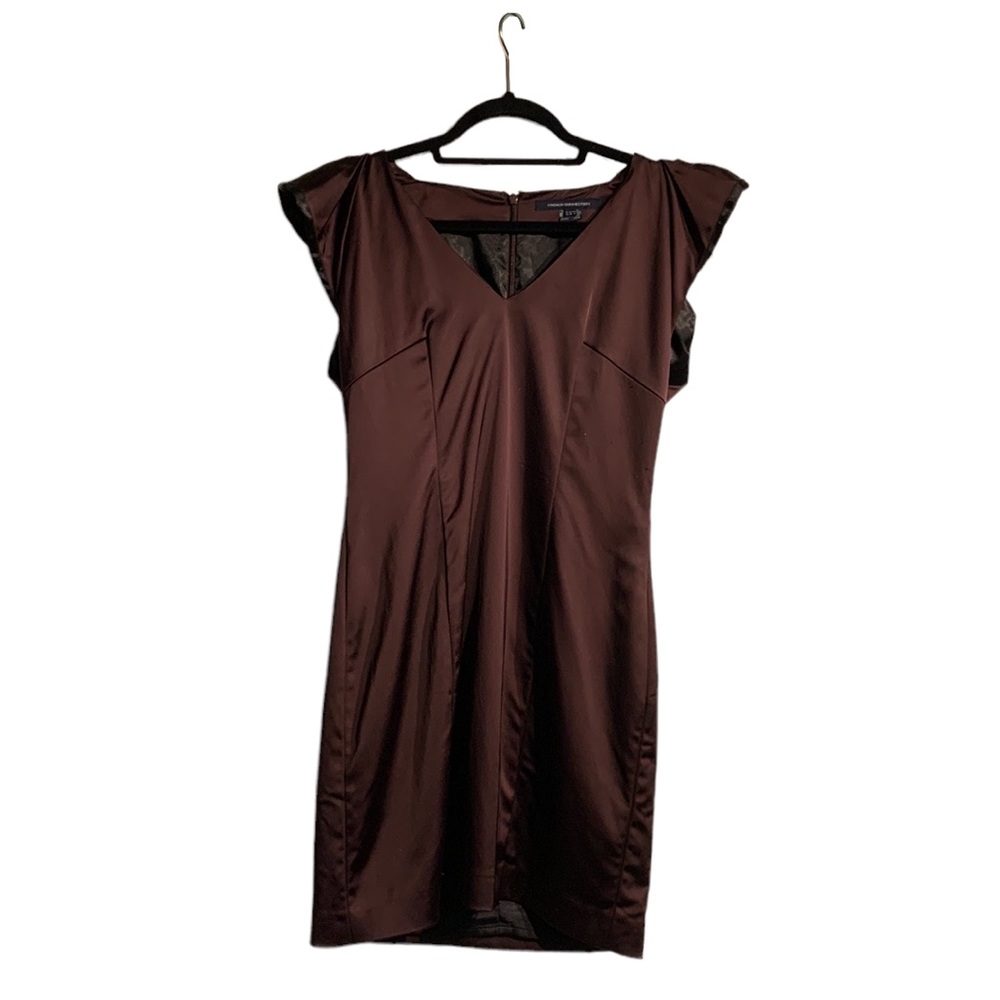 French Connection purple satin party dress with ruffle sleeves